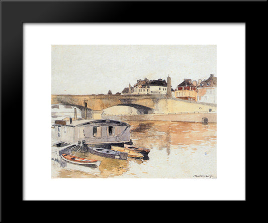 Bridge Over River 20x24 Black Modern Wood Framed Art Print Poster by Vreedenburgh, Cornelis