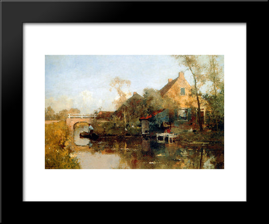 Farm Next To Canal 20x24 Black Modern Wood Framed Art Print Poster by Vreedenburgh, Cornelis
