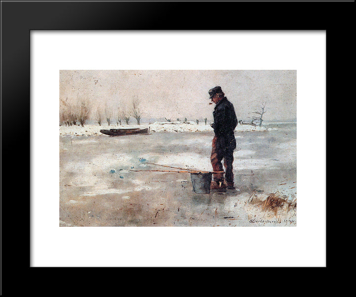 Fisher On The Ice 20x24 Black Modern Wood Framed Art Print Poster by Vreedenburgh, Cornelis