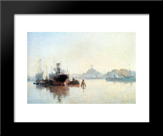 Harbour At Amsterdam 20x24 Black Modern Wood Framed Art Print Poster by Vreedenburgh, Cornelis