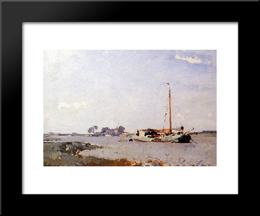 Ships On A Puddle 20x24 Black Modern Wood Framed Art Print Poster by Vreedenburgh, Cornelis