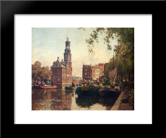 The Flowermarket On The Singel, Amsterdam, With The Munttoren Beyond 20x24 Black Modern Wood Framed Art Print Poster by Vreedenburgh, Cornelis
