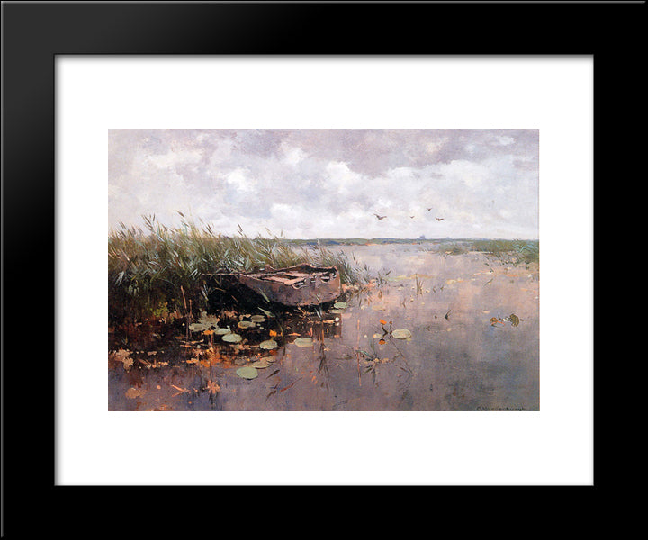 View Of A Puddle And A Boat 20x24 Black Modern Wood Framed Art Print Poster by Vreedenburgh, Cornelis