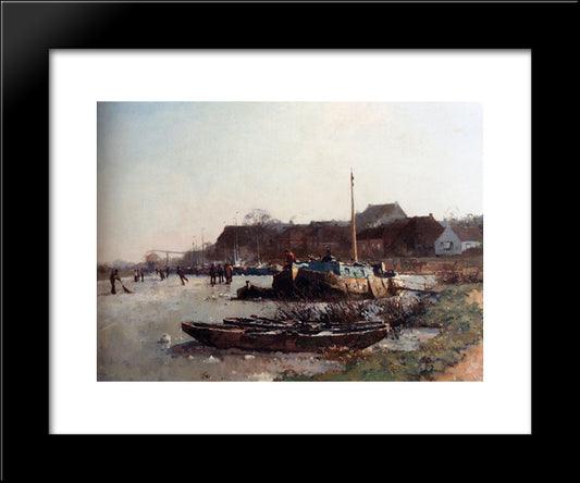 Winterfun On De Loswal, Hattem 20x24 Black Modern Wood Framed Art Print Poster by Vreedenburgh, Cornelis