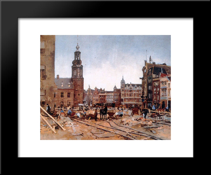Work In Progress On Muntplein In Amsterdam 20x24 Black Modern Wood Framed Art Print Poster by Vreedenburgh, Cornelis