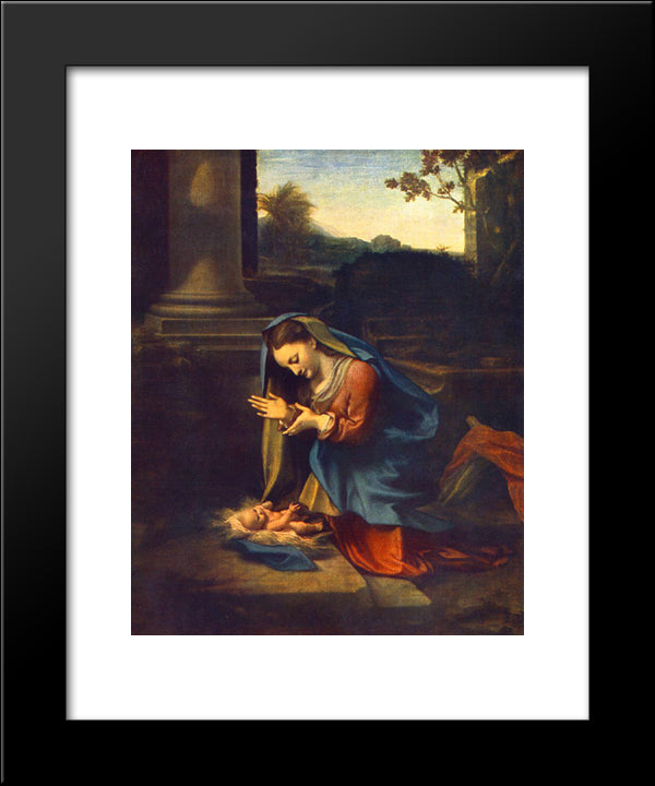 Adoration Of The Child 20x24 Black Modern Wood Framed Art Print Poster by Correggio