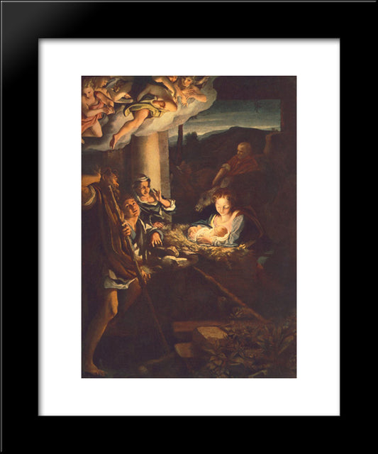 Adoration Of The Shepherds (The Holy Night) 20x24 Black Modern Wood Framed Art Print Poster by Correggio