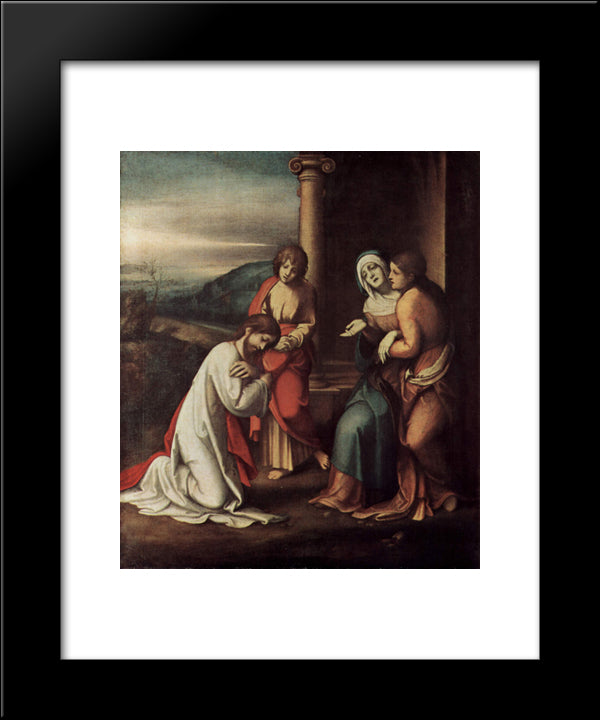 Departure Of Christ From Mary, With Mary And Martha, The Sisters Of Lazarus 20x24 Black Modern Wood Framed Art Print Poster by Correggio