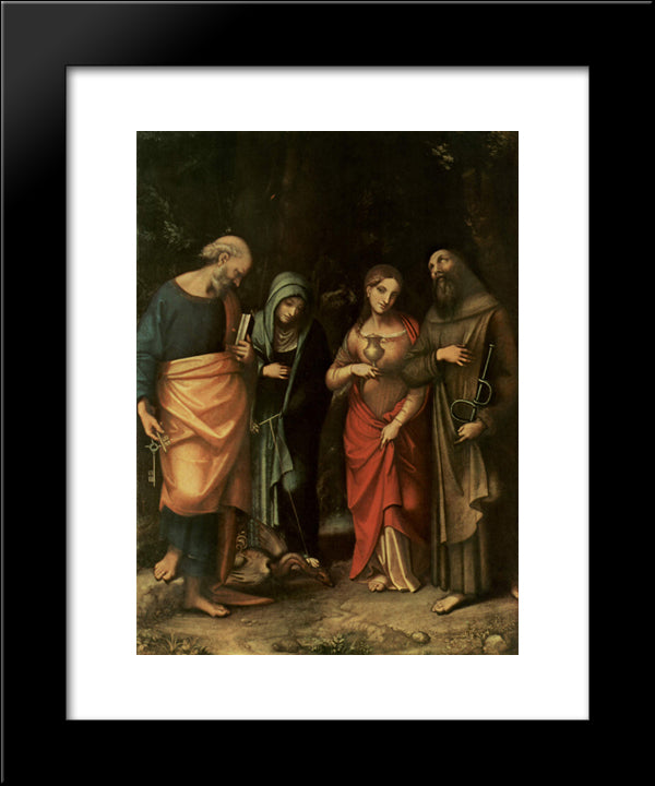 Four Saints (From Left St. Peter, St. Martha, St. Mary Magdalene, St. Leonard) 20x24 Black Modern Wood Framed Art Print Poster by Correggio