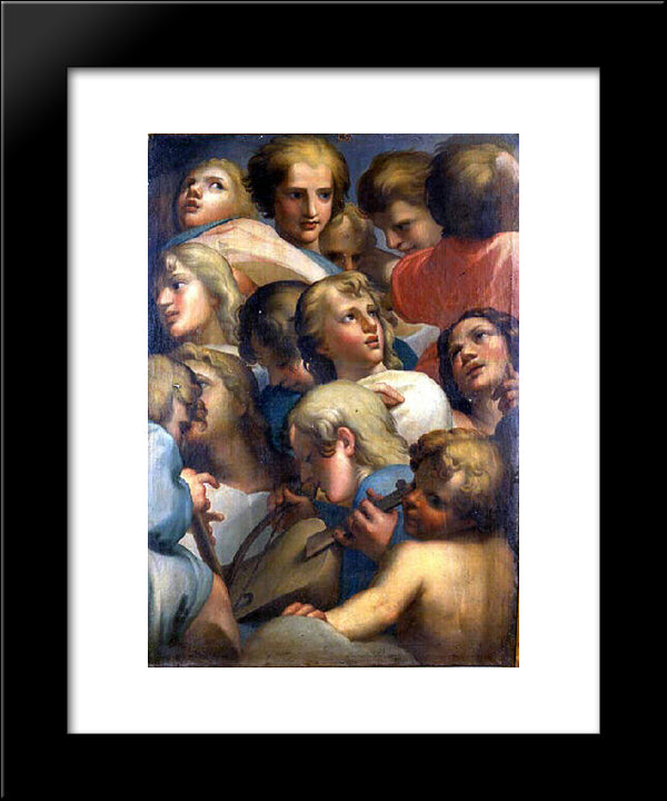 Group Of Angels From Correge 20x24 Black Modern Wood Framed Art Print Poster by Correggio