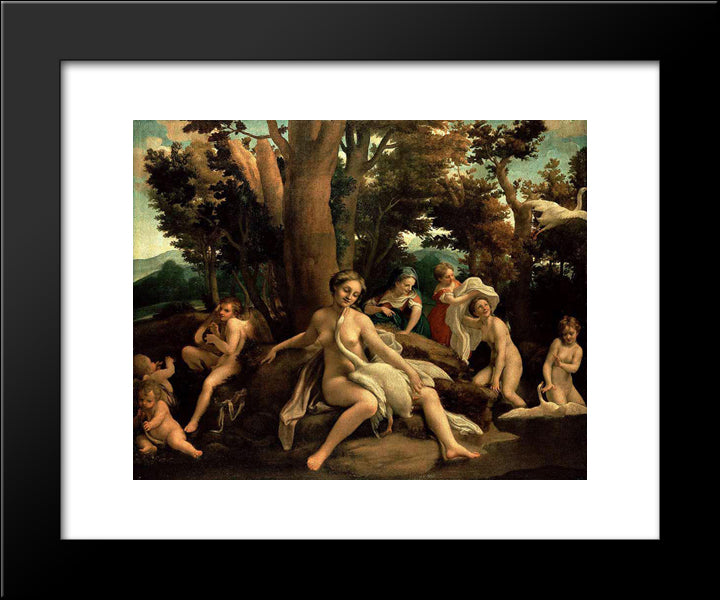 Leda And The Swan 20x24 Black Modern Wood Framed Art Print Poster by Correggio