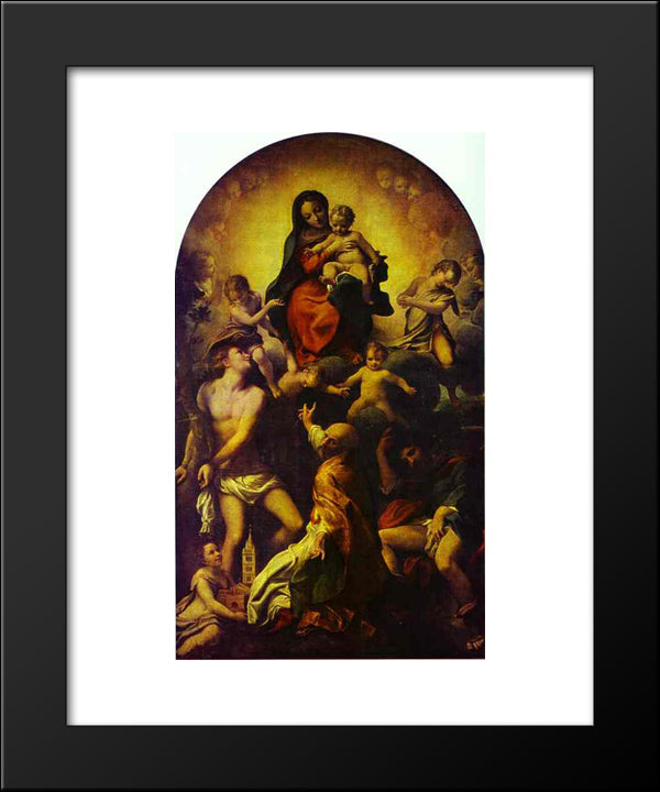 Madonna And Child With St. Sebastian 20x24 Black Modern Wood Framed Art Print Poster by Correggio