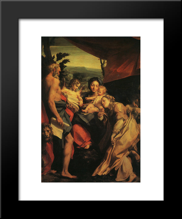 Madonna With St. Jerome (The Day) 20x24 Black Modern Wood Framed Art Print Poster by Correggio