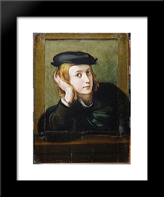 Portrait Of A Young Man 20x24 Black Modern Wood Framed Art Print Poster by Correggio