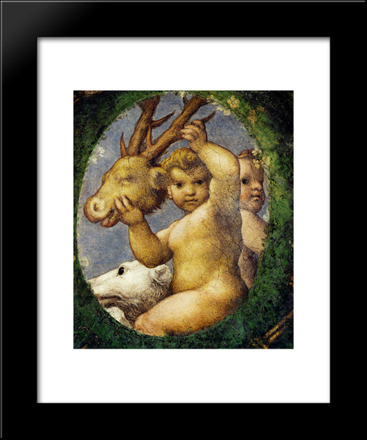 Putto With Hunting Trophy 20x24 Black Modern Wood Framed Art Print Poster by Correggio