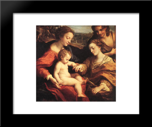 The Mystic Marriage Of St. Catherine Of Alexandria 20x24 Black Modern Wood Framed Art Print Poster by Correggio