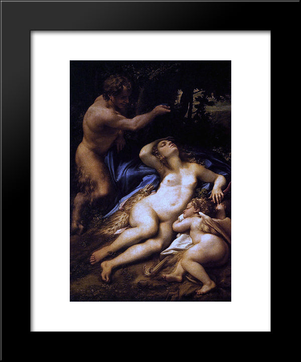 Venus, Satyr And Cupid 20x24 Black Modern Wood Framed Art Print Poster by Correggio