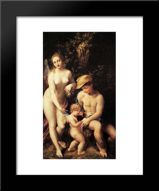 Venus With Mercury And Cupid (The School Of Love) 20x24 Black Modern Wood Framed Art Print Poster by Correggio