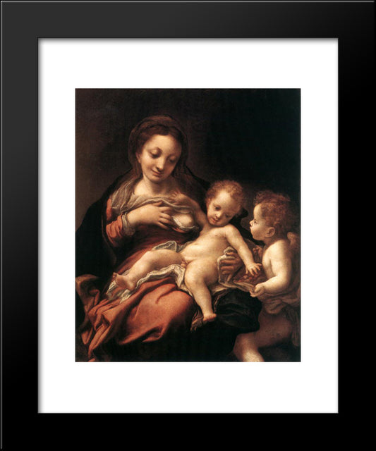 Virgin And Child With An Angel 20x24 Black Modern Wood Framed Art Print Poster by Correggio