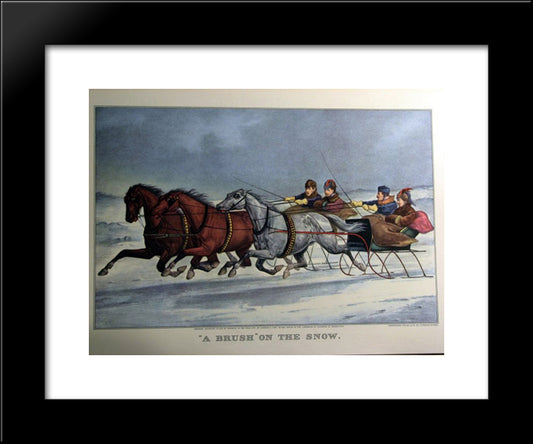 A Brush On The Snow 20x24 Black Modern Wood Framed Art Print Poster by Currier and Ives