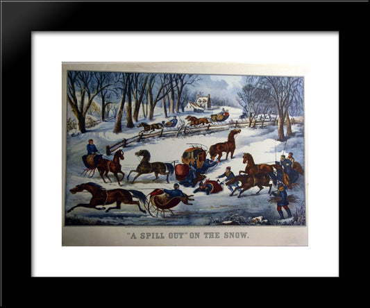 A Spill Out' On The Snow 20x24 Black Modern Wood Framed Art Print Poster by Currier and Ives