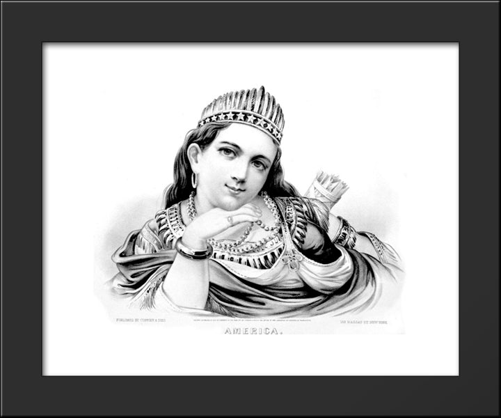 America 20x24 Black Modern Wood Framed Art Print Poster by Currier and Ives