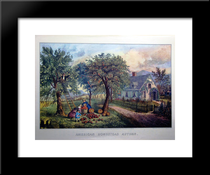 American Homestead Autumn 20x24 Black Modern Wood Framed Art Print Poster by Currier and Ives