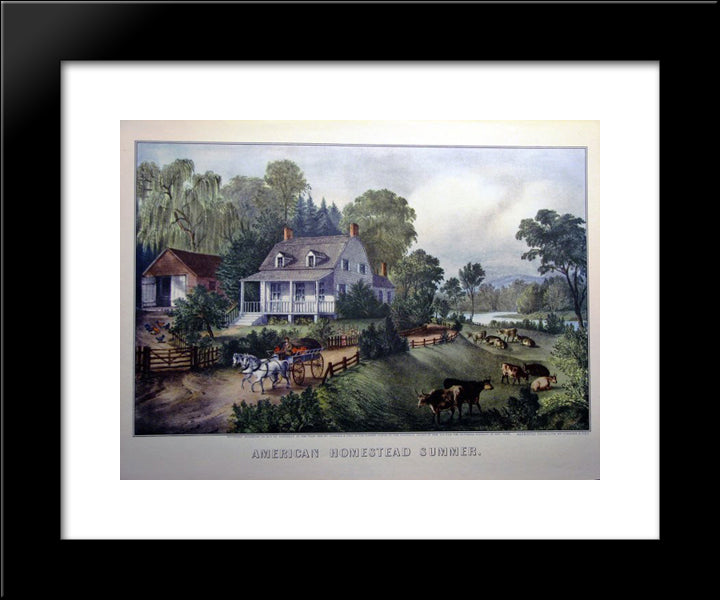 American Homestead Summer 20x24 Black Modern Wood Framed Art Print Poster by Currier and Ives