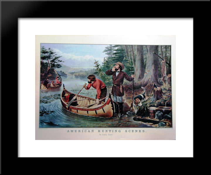 American Hunting Scenes - 'An Early Start' 20x24 Black Modern Wood Framed Art Print Poster by Currier and Ives