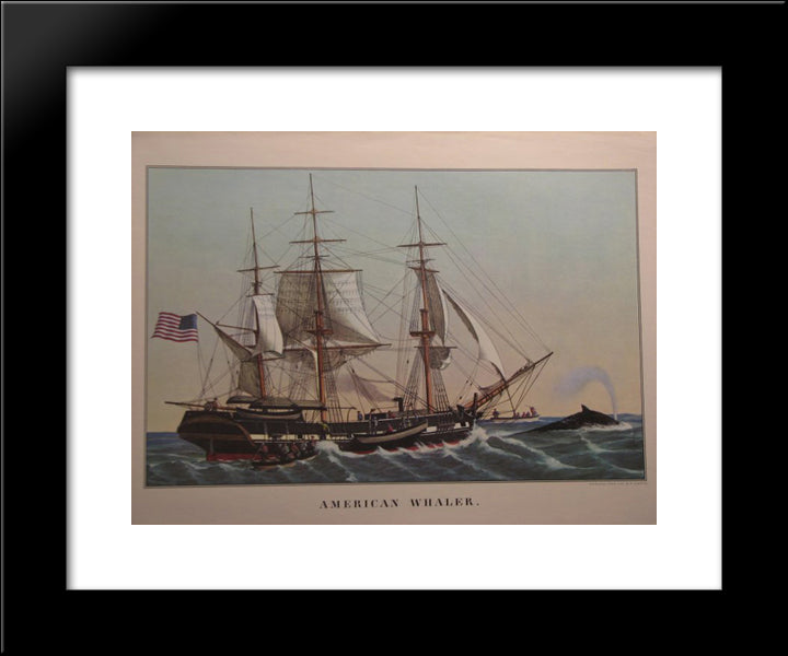 American Whaler 20x24 Black Modern Wood Framed Art Print Poster by Currier and Ives