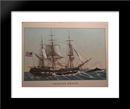 American Whaler 20x24 Black Modern Wood Framed Art Print Poster by Currier and Ives