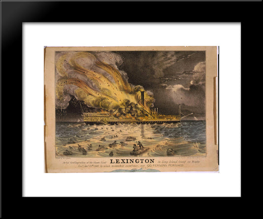 Awful Conflagration Of The Steam Boat Lexington In Long Island Sound On Monday Eveg., Jany. 13Th 1840 20x24 Black Modern Wood Framed Art Print Poster by Currier and Ives