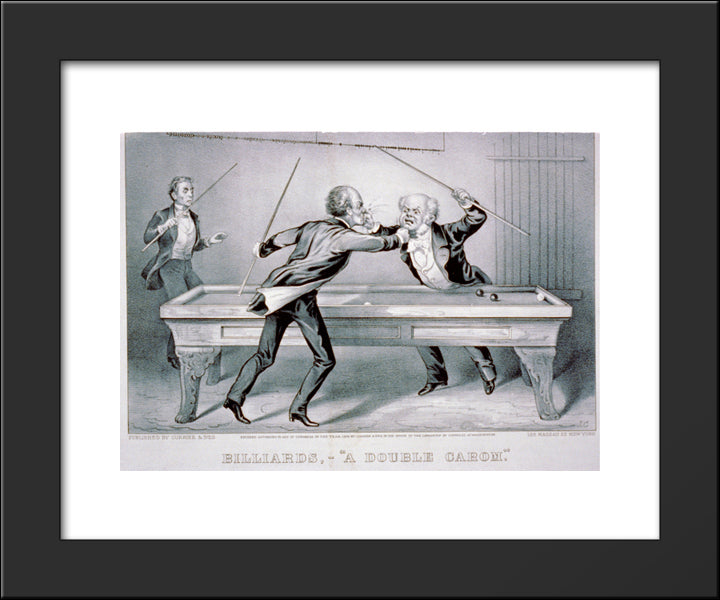 Billiards. A Double Carom 20x24 Black Modern Wood Framed Art Print Poster by Currier and Ives