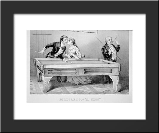 Billiards. A Kiss 20x24 Black Modern Wood Framed Art Print Poster by Currier and Ives
