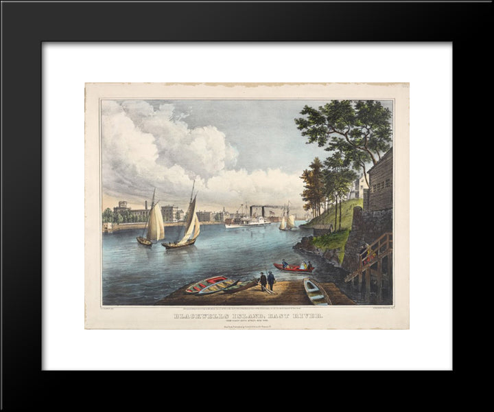 Blackwells Island, East River, From Eighty Sixth Street, New York 20x24 Black Modern Wood Framed Art Print Poster by Currier and Ives