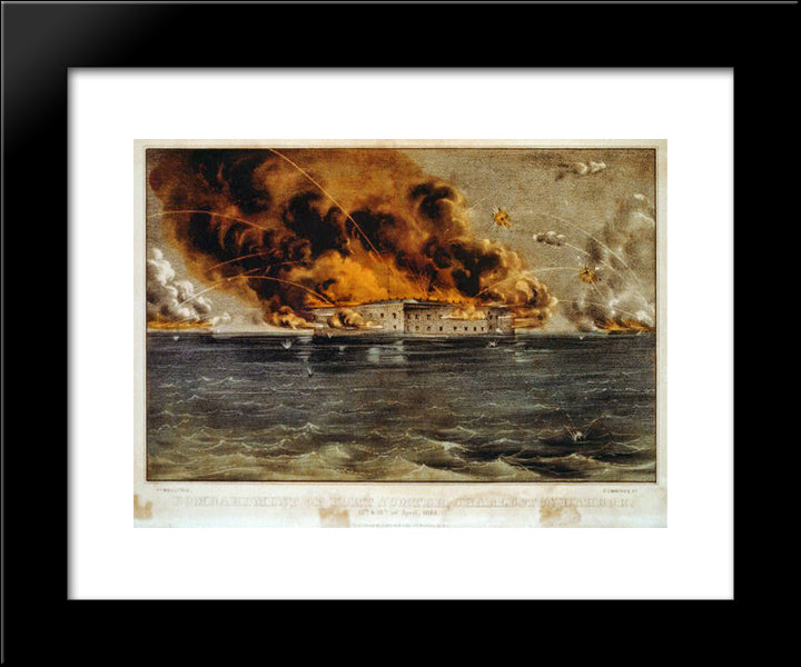 Bombardment Of Fort Sumter, Charleston Harbor 12Th & 13Th Of April, 1861 20x24 Black Modern Wood Framed Art Print Poster by Currier and Ives