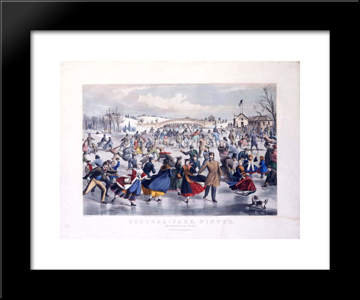 Central Park, Winter. The Skating Pond 20x24 Black Modern Wood Framed Art Print Poster by Currier and Ives