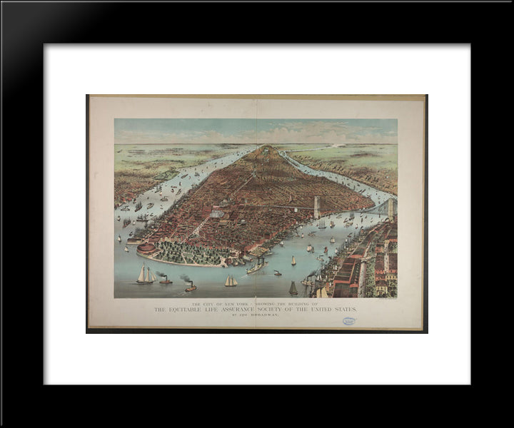 City Of New York - Showing The Building Of The Equitable Life Assurance Society Of The United States 20x24 Black Modern Wood Framed Art Print Poster by Currier and Ives
