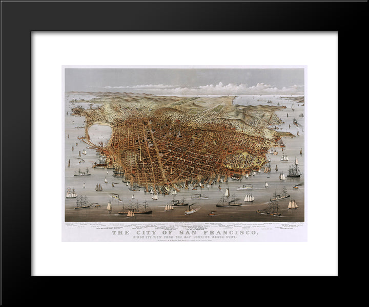 City Of San Francisco 20x24 Black Modern Wood Framed Art Print Poster by Currier and Ives