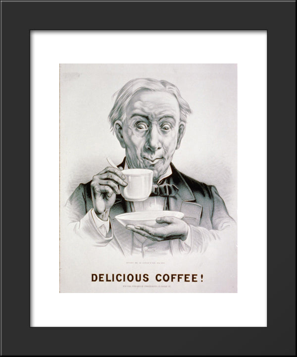 Delicious Coffee! 20x24 Black Modern Wood Framed Art Print Poster by Currier and Ives