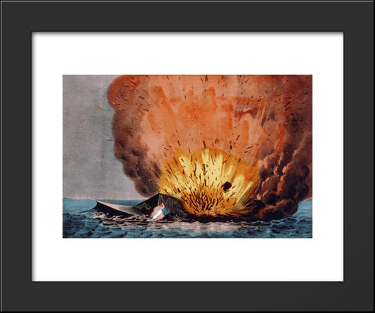 Destruction Of The Rebel Monster 'Merrimac' Off Craney Island May 11Th 1862 20x24 Black Modern Wood Framed Art Print Poster by Currier and Ives