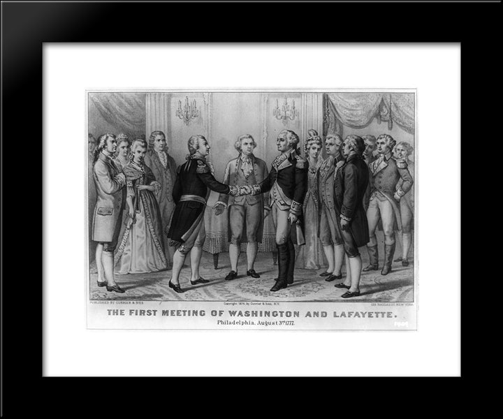 First Meeting Of Washington And Lafayette 20x24 Black Modern Wood Framed Art Print Poster by Currier and Ives