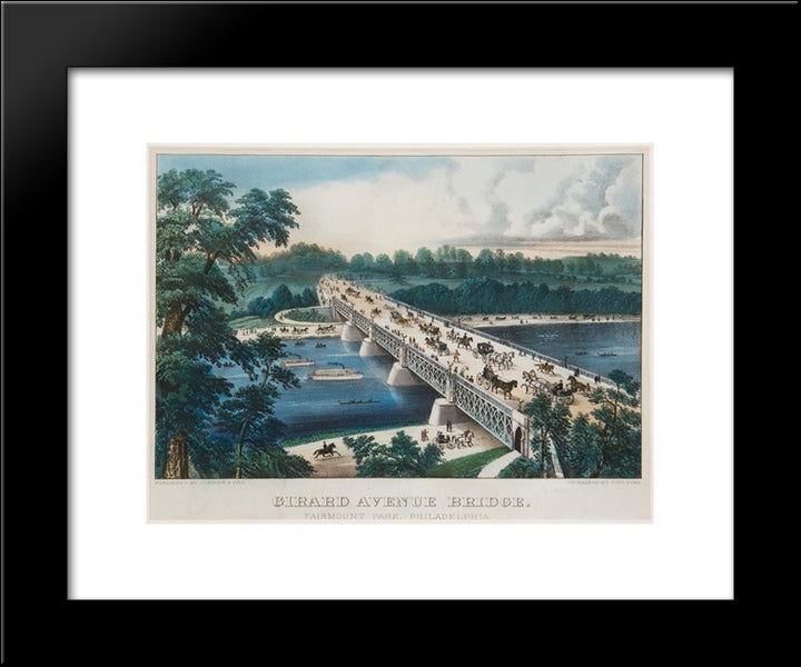 Girard Avenue Bridge 20x24 Black Modern Wood Framed Art Print Poster by Currier and Ives