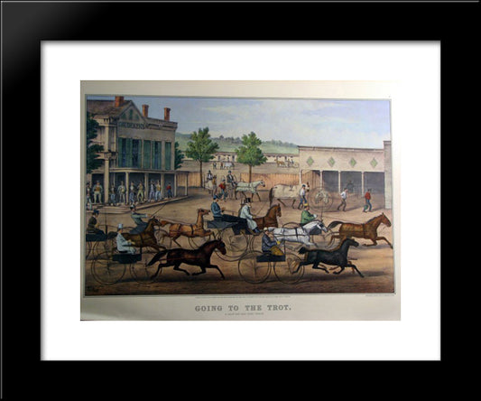 Going To The Trot 20x24 Black Modern Wood Framed Art Print Poster by Currier and Ives
