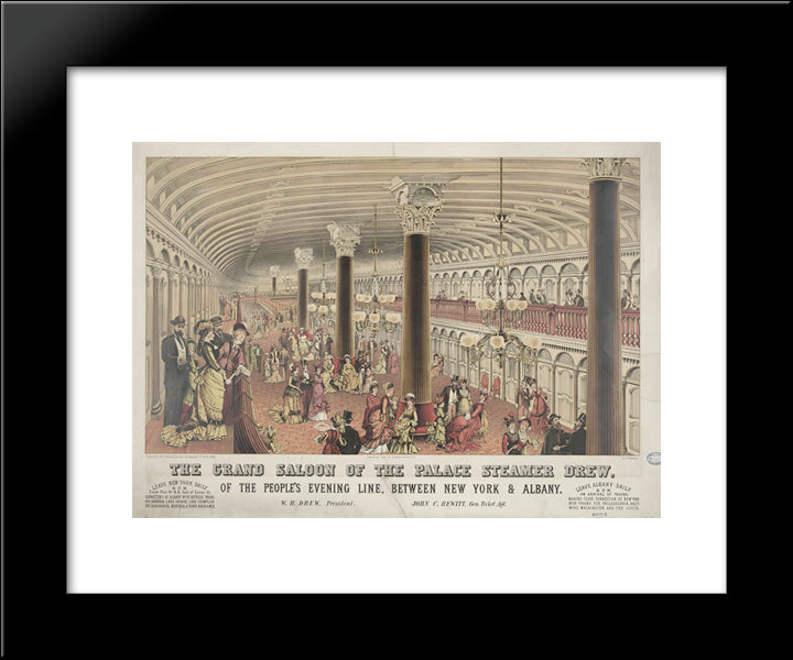 Grand Saloon Of Hudson River Steamboat Drew 20x24 Black Modern Wood Framed Art Print Poster by Currier and Ives