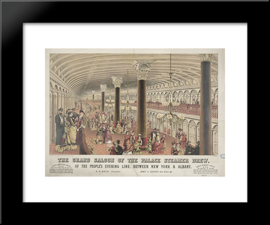 Grand Saloon Of Hudson River Steamboat Drew 20x24 Black Modern Wood Framed Art Print Poster by Currier and Ives
