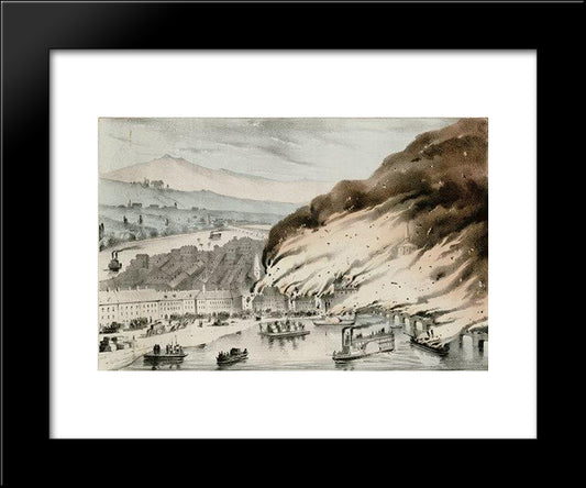 Great Conflagration At Pittsburgh 20x24 Black Modern Wood Framed Art Print Poster by Currier and Ives