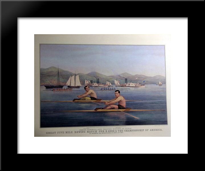 Great Five Mile Rowing Match 20x24 Black Modern Wood Framed Art Print Poster by Currier and Ives