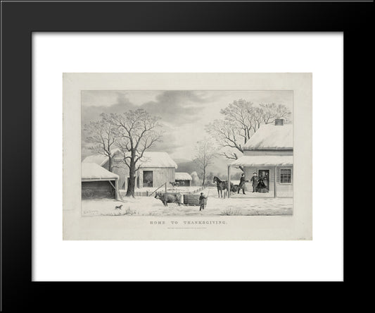 Home To Thanksgiving 20x24 Black Modern Wood Framed Art Print Poster by Currier and Ives