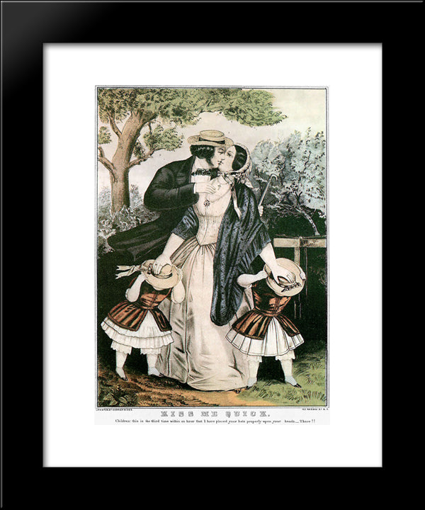 Kiss Me Quick 20x24 Black Modern Wood Framed Art Print Poster by Currier and Ives